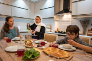 muslim family ready for iftar meal in ramadan