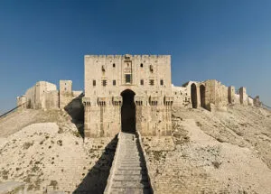 citadel of aleppo. aleppo, northern syria. the inner gate of the citadel.