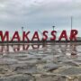 landmark makassar, located on losari beach in rainy day