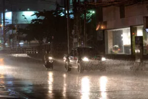 bangkok car on the road in raining day