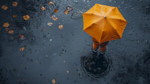 young child enjoying childhood happiness by playing puddle water after rain