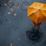 young child enjoying childhood happiness by playing puddle water after rain