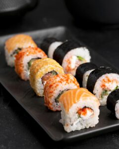 close up plate with sushi