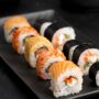 close up plate with sushi