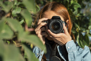 front view photographer with camera