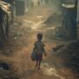 photorealistic kid refugee camp