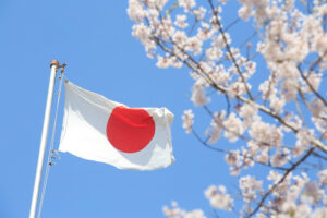 japan flag and cherry blossoms