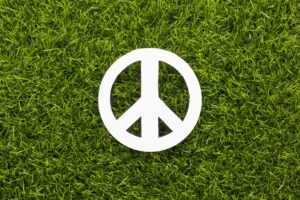 top view peace sign grass