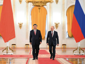 moscow, russia. 21st mar, 2023. russian president vladimir putin holds a solemn welcome ceremony for chinese president xi jinping at the st. george's hall at the kremlin in moscow, russia, march 21, 2023. xi on tuesday held talks with putin in moscow. cre