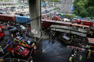 the scene of a multi vehicle collision, in bangkok