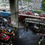 the scene of a multi vehicle collision, in bangkok