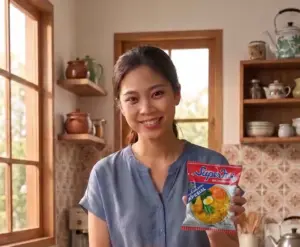 woman pointing at instant noodles 202608290827