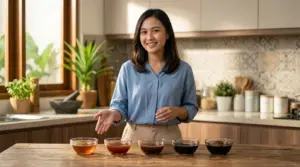 woman presenting soy sauce bowls 20261010160400